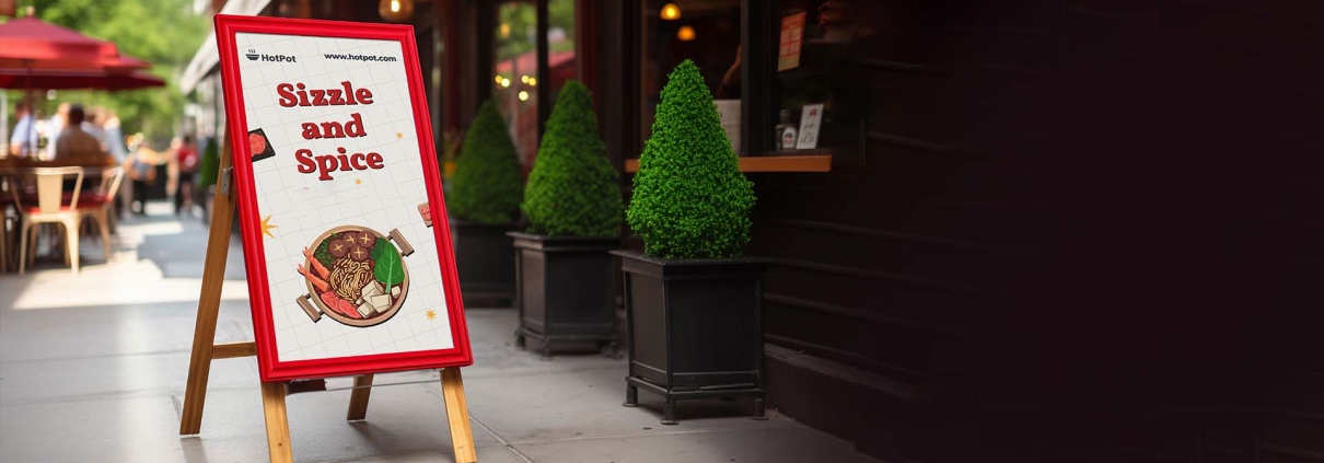 Image of front of restaurant with aframe sign on footpath